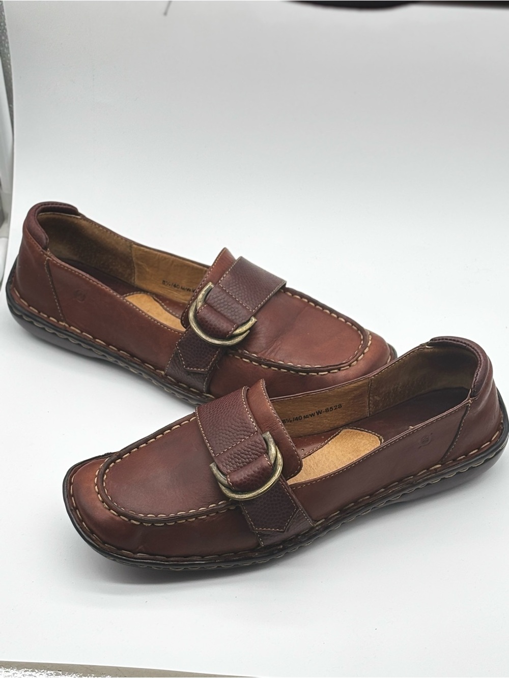 Born Leather Loafers Womens 8.5 Brown Comfort Buckle Artisan Librarian Academia